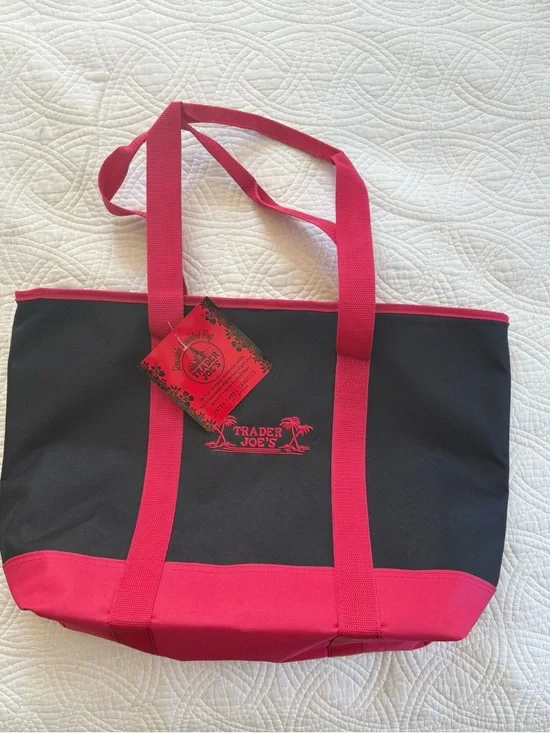 Trader Joe's Black and Red Canvas Duffel Tote - Picture 2 of 5